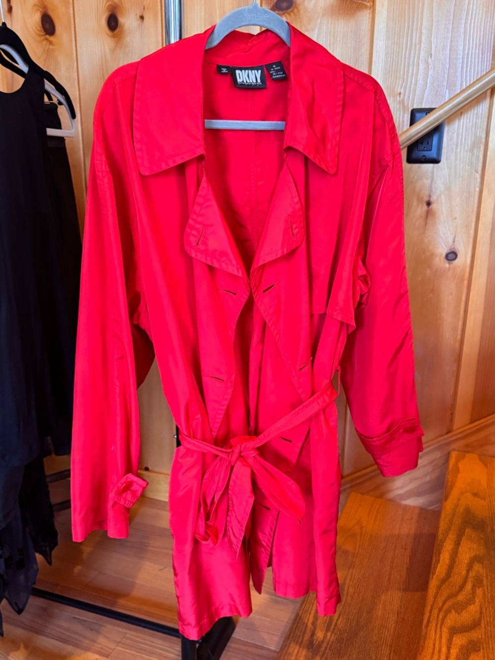 DKNY cherry red nylon trench coat size medium